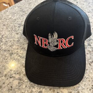 A black hat with the letters nbrc on it