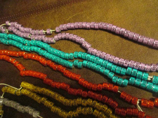 |A string of beads with numbers on them.