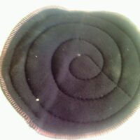 A black circular object with a spiral design.