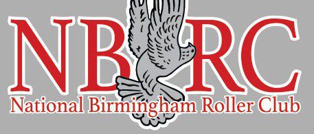 A gray and red logo with an eagle flying over it.|A black truck with the back of it.