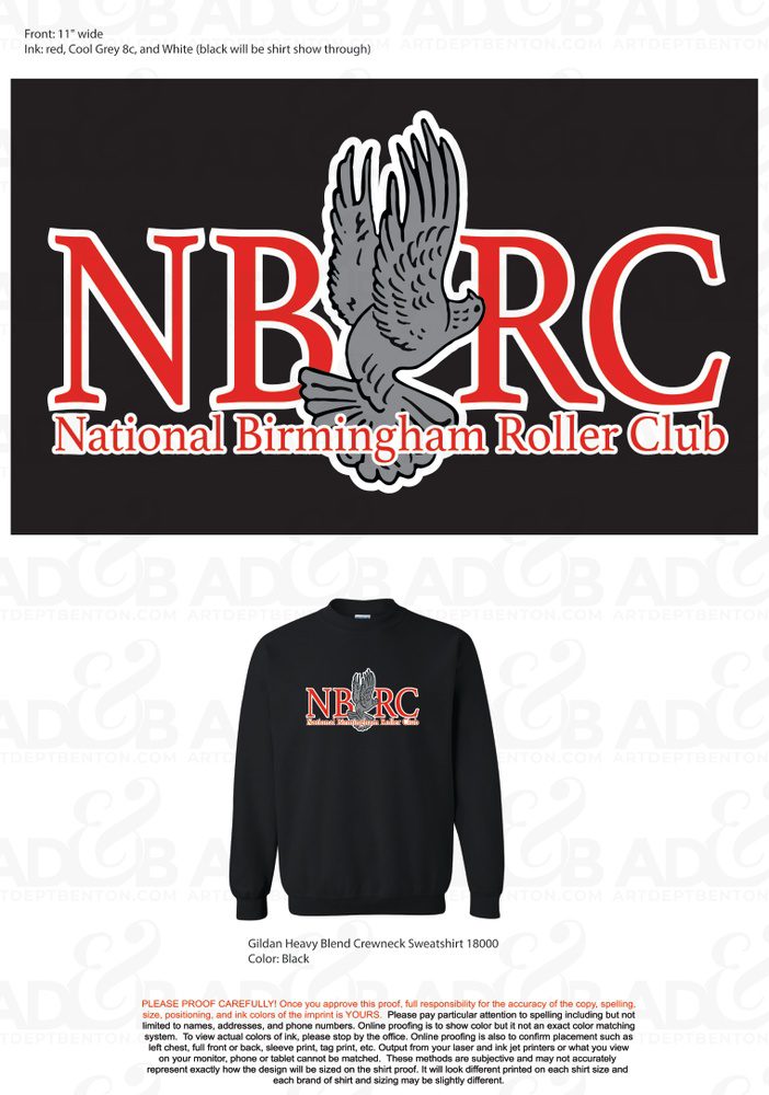 A black sweatshirt with an eagle and nbrc logo.