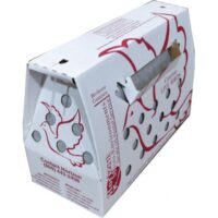 A box with a red and white design on it.