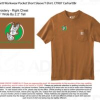 A brown shirt with a logo on it|A brown and black hat with an eagle logo.