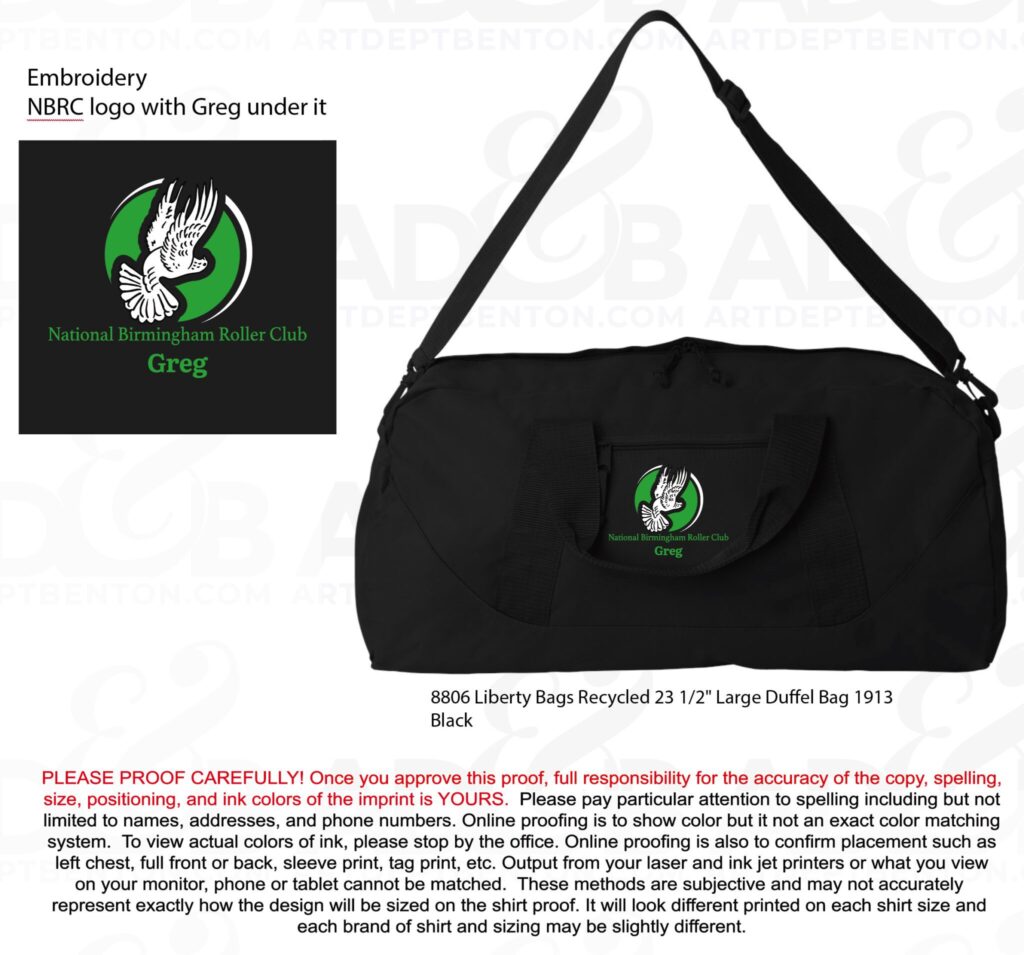 A black duffel bag with the words " bring back baby bags ".