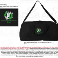 A black duffel bag with the words " bring back baby bags ".